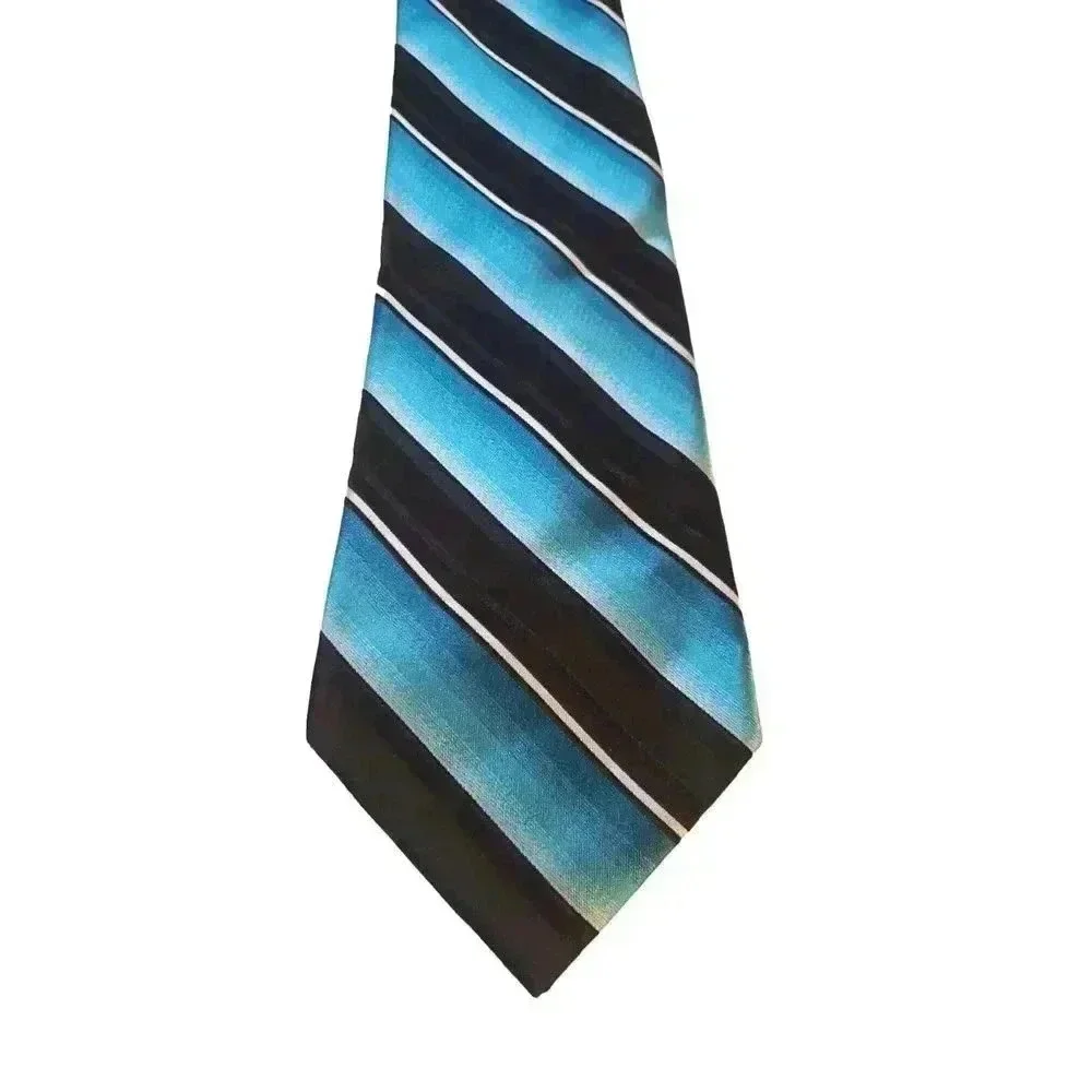 Croft & Barrow Luxury‎ Black Blue Stripes All Silk Necktie Tie Business Church